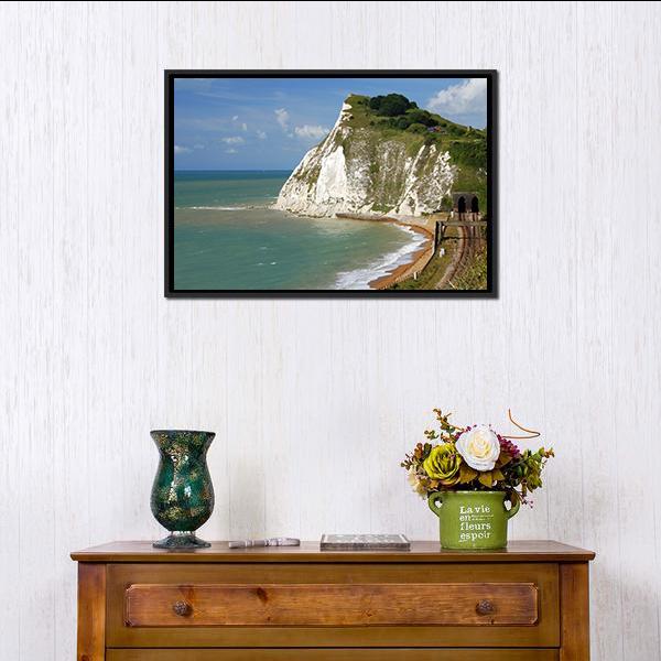 White Cliffs Near Dover Canvas Wall Art-1 Piece-Floating Frame-24" x 16"-Tiaracle