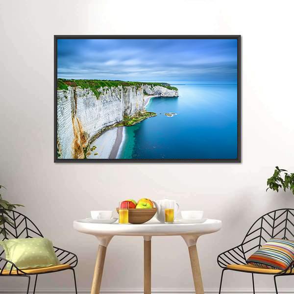 White Cliffs Of Normandy Canvas Wall Art-1 Piece-Floating Frame-24" x 16"-Tiaracle