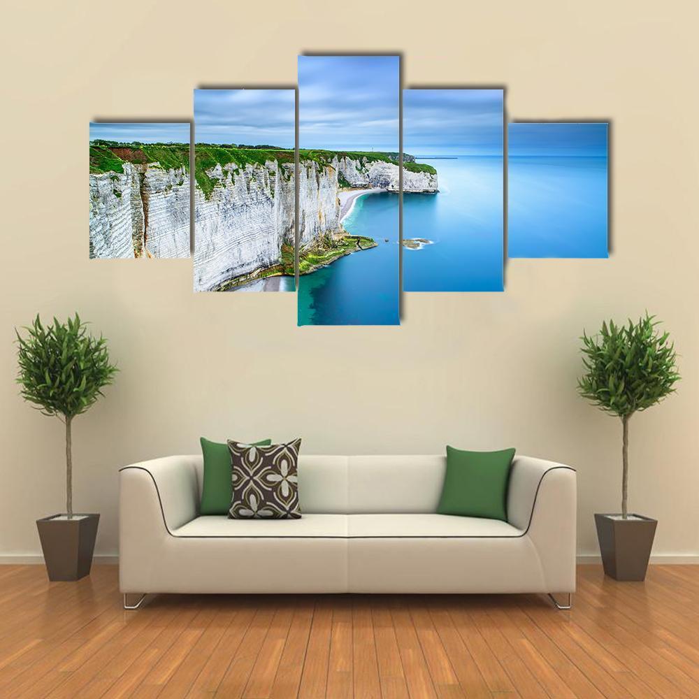 White Cliffs Of Normandy Canvas Wall Art-5 Star-Gallery Wrap-62" x 32"-Tiaracle
