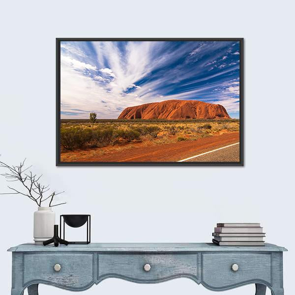 White Clouds Over Ayers Rock In Australia Canvas Wall Art-1 Piece-Floating Frame-24" x 16"-Tiaracle