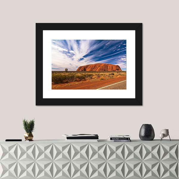 White Clouds Over Ayers Rock In Australia Canvas Wall Art-1 Piece-Framed Print-20" x 16"-Tiaracle