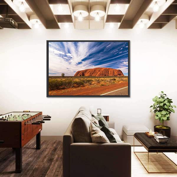 White Clouds Over Ayers Rock In Australia Canvas Wall Art-5 Horizontal-Gallery Wrap-22" x 12"-Tiaracle