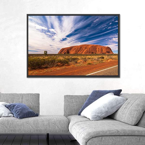 White Clouds Over Ayers Rock In Australia Canvas Wall Art-3 Horizontal-Gallery Wrap-25" x 16"-Tiaracle