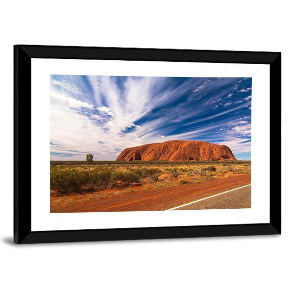 White Clouds Over Ayers Rock In Australia Canvas Wall Art-5 Horizontal-Gallery Wrap-22" x 12"-Tiaracle