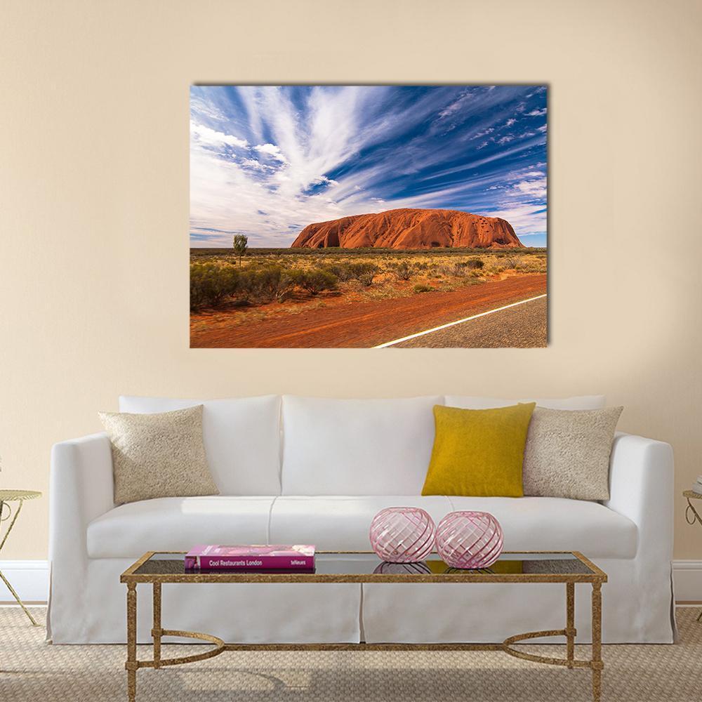 White Clouds Over Ayers Rock In Australia Canvas Wall Art-4 Horizontal-Gallery Wrap-34" x 24"-Tiaracle