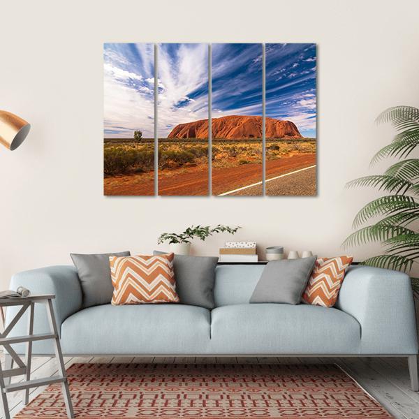 White Clouds Over Ayers Rock In Australia Canvas Wall Art-4 Horizontal-Gallery Wrap-34" x 24"-Tiaracle