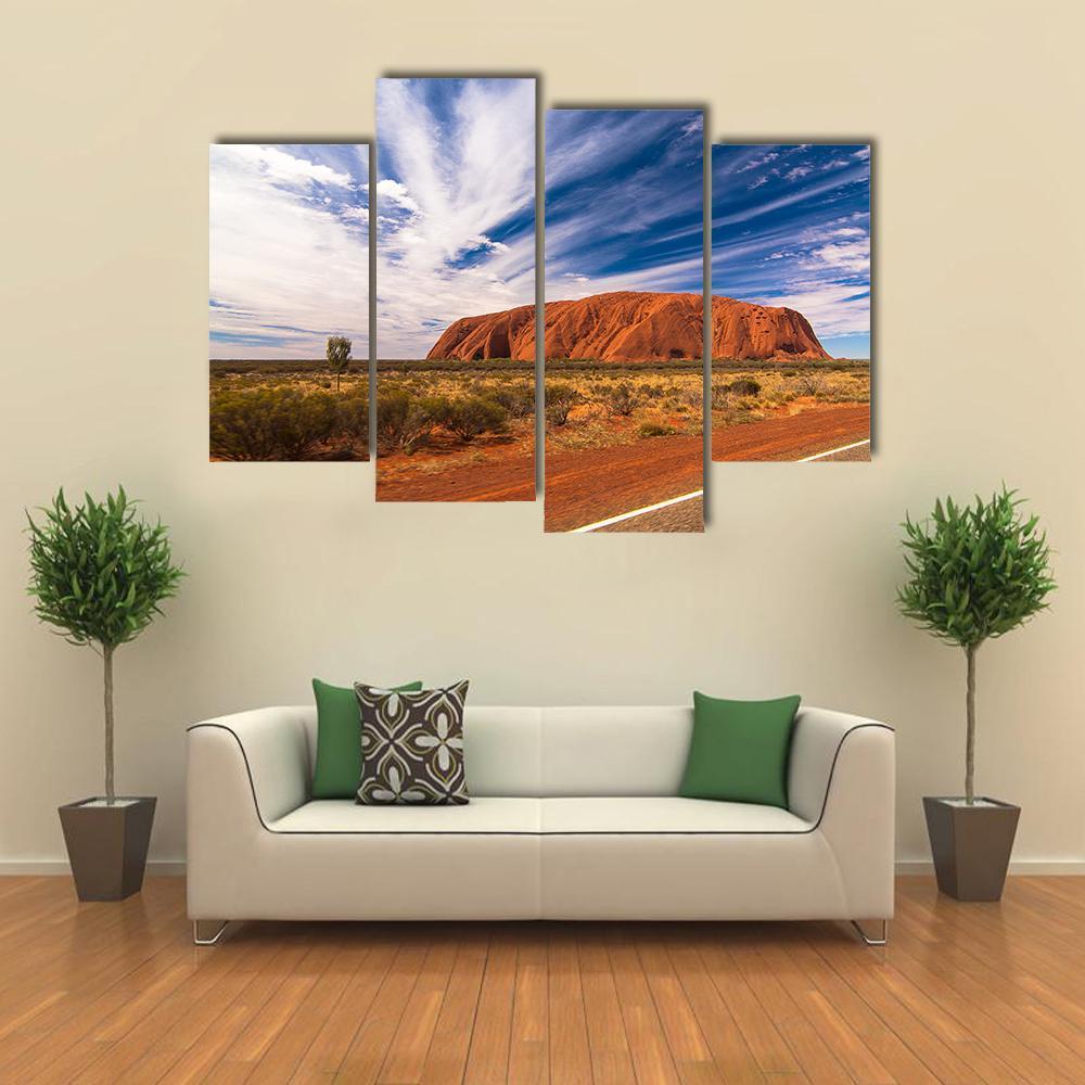 White Clouds Over Ayers Rock In Australia Canvas Wall Art-4 Pop-Gallery Wrap-34" x 20"-Tiaracle