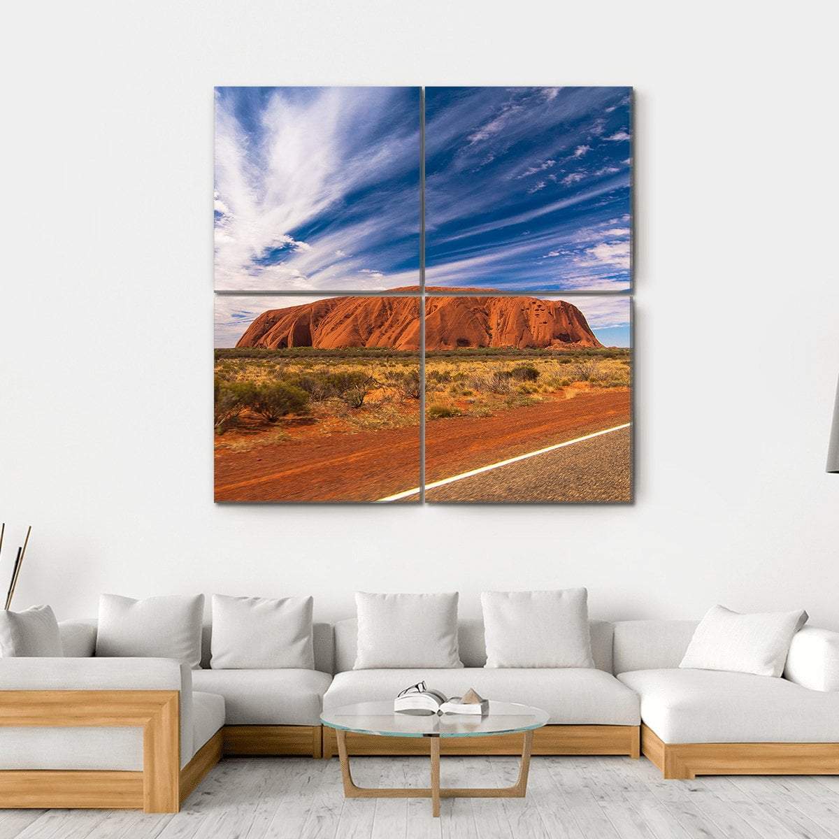 White Clouds Over Ayers Rock In Australia Canvas Wall Art-4 Square-Gallery Wrap-17" x 17"-Tiaracle