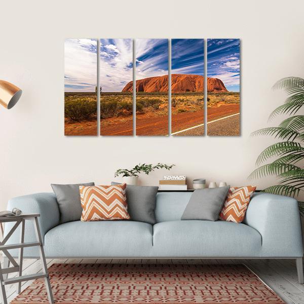 White Clouds Over Ayers Rock In Australia Canvas Wall Art-5 Horizontal-Gallery Wrap-22" x 12"-Tiaracle