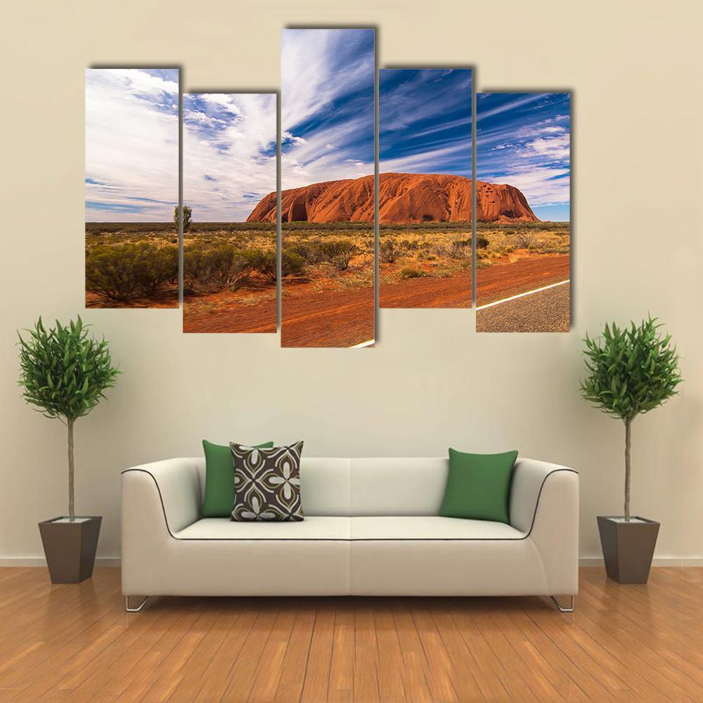 White Clouds Over Ayers Rock In Australia Canvas Wall Art-5 Pop-Gallery Wrap-32" x 21"-Tiaracle