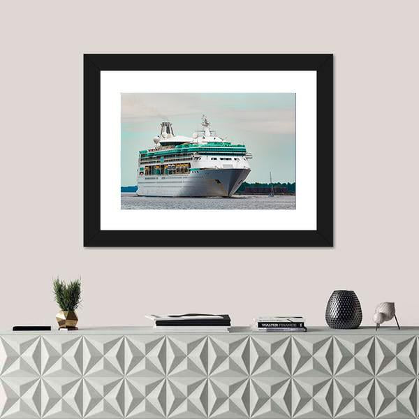 White Cruise Liner In Riga City Canvas Wall Art-1 Piece-Framed Print-20" x 16"-Tiaracle