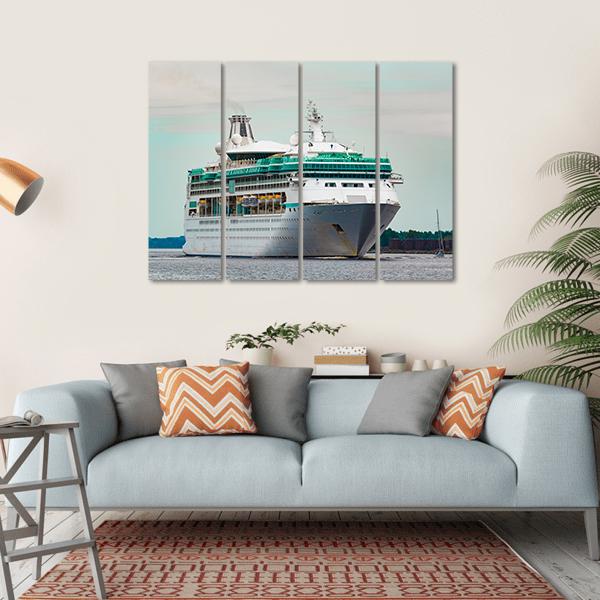White Cruise Liner In Riga City Canvas Wall Art-4 Horizontal-Gallery Wrap-34" x 24"-Tiaracle