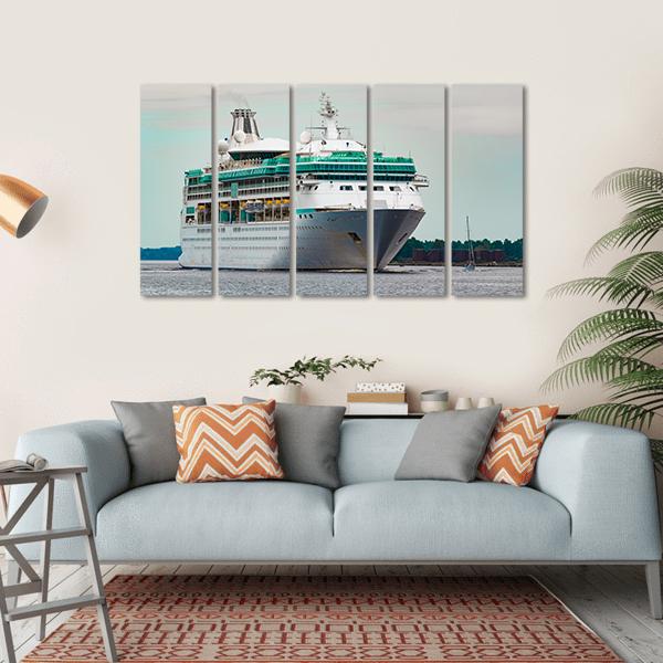 White Cruise Liner In Riga City Canvas Wall Art-5 Horizontal-Gallery Wrap-22" x 12"-Tiaracle