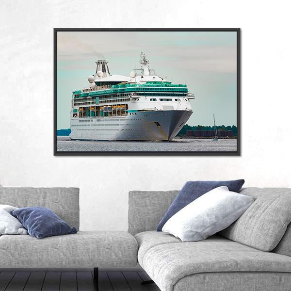 White Cruise Liner In Riga City Canvas Wall Art-3 Horizontal-Gallery Wrap-25" x 16"-Tiaracle