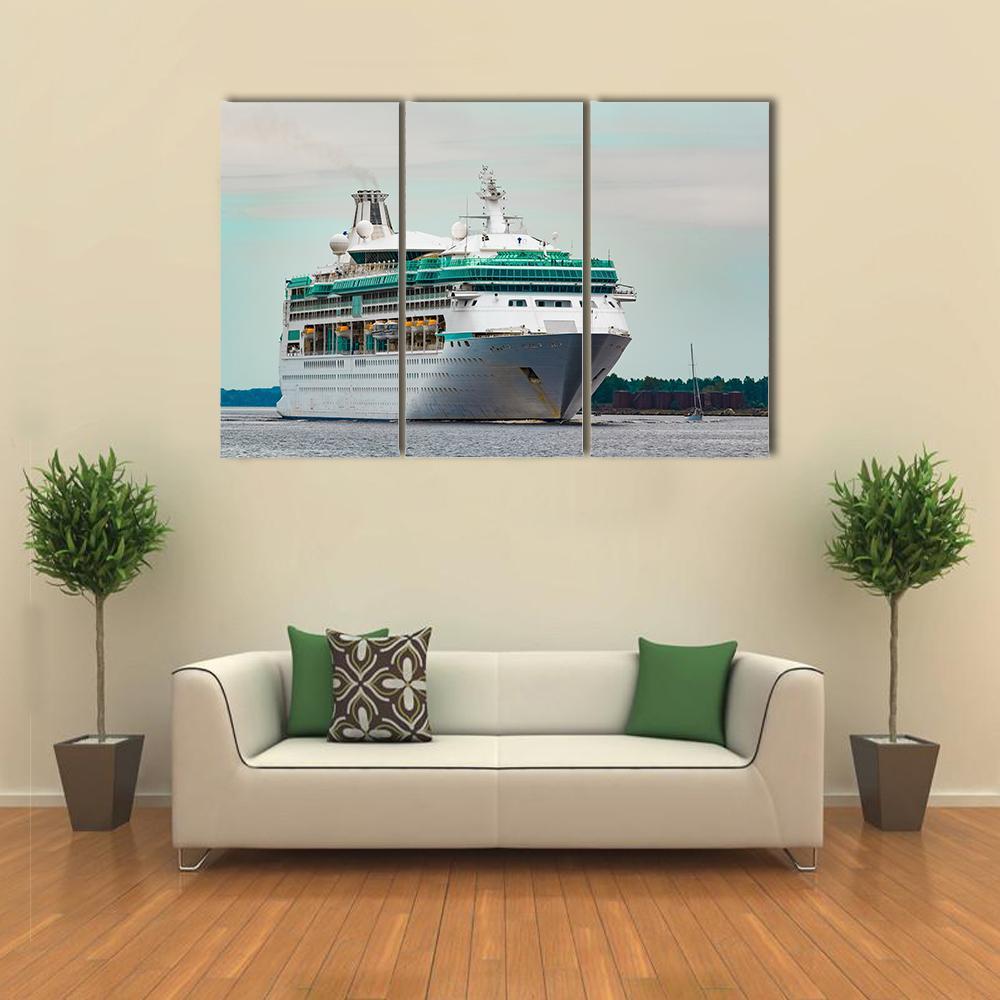 White Cruise Liner In Riga City Canvas Wall Art-3 Horizontal-Gallery Wrap-37" x 24"-Tiaracle