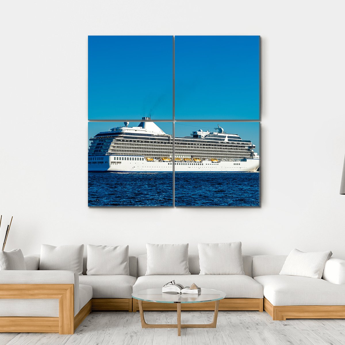 White Cruise Ship Canvas Wall Art-4 Square-Gallery Wrap-17" x 17"-Tiaracle