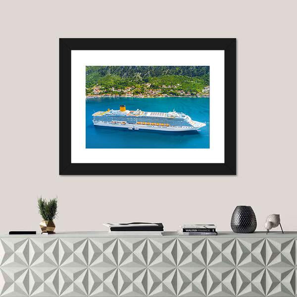 White Cruise Ship In The Bay Canvas Wall Art-1 Piece-Framed Print-20" x 16"-Tiaracle