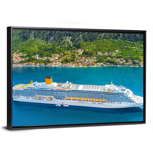 White Cruise Ship In The Bay Canvas Wall Art-3 Horizontal-Gallery Wrap-25" x 16"-Tiaracle