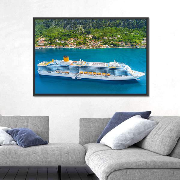 White Cruise Ship In The Bay Canvas Wall Art-3 Horizontal-Gallery Wrap-25" x 16"-Tiaracle