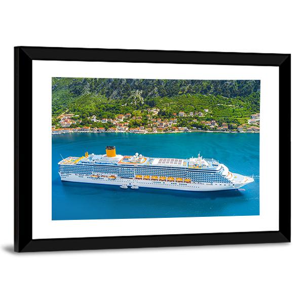 White Cruise Ship In The Bay Canvas Wall Art-3 Horizontal-Gallery Wrap-25" x 16"-Tiaracle
