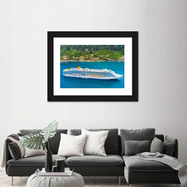 White Cruise Ship In The Bay Canvas Wall Art-3 Horizontal-Gallery Wrap-25" x 16"-Tiaracle