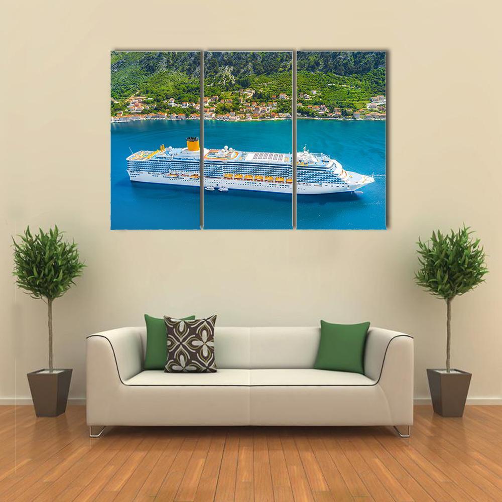 White Cruise Ship In The Bay Canvas Wall Art-3 Horizontal-Gallery Wrap-37" x 24"-Tiaracle