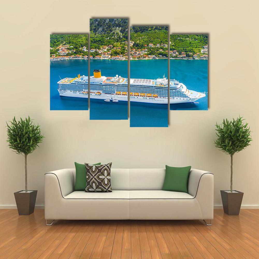 White Cruise Ship In The Bay Canvas Wall Art-4 Pop-Gallery Wrap-50" x 32"-Tiaracle