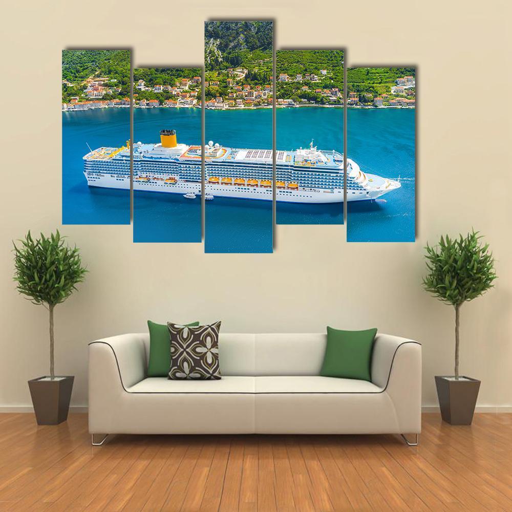 White Cruise Ship In The Bay Canvas Wall Art-5 Pop-Gallery Wrap-47" x 32"-Tiaracle