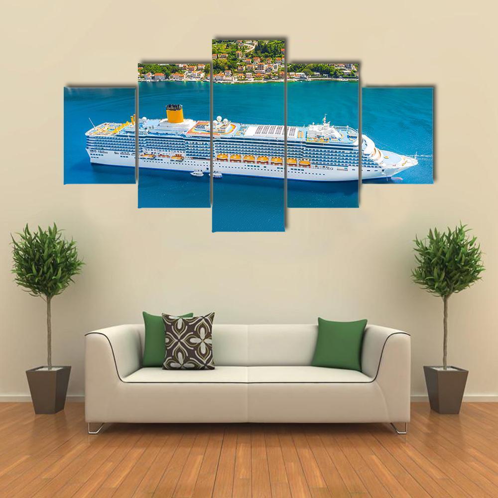 White Cruise Ship In The Bay Canvas Wall Art-5 Star-Gallery Wrap-62" x 32"-Tiaracle