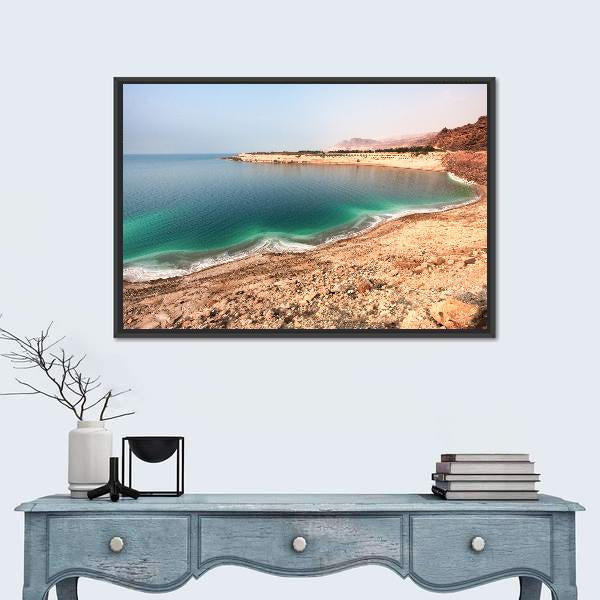 White Dead Sea Shore From Jordan Side Canvas Wall Art-1 Piece-Floating Frame-24" x 16"-Tiaracle