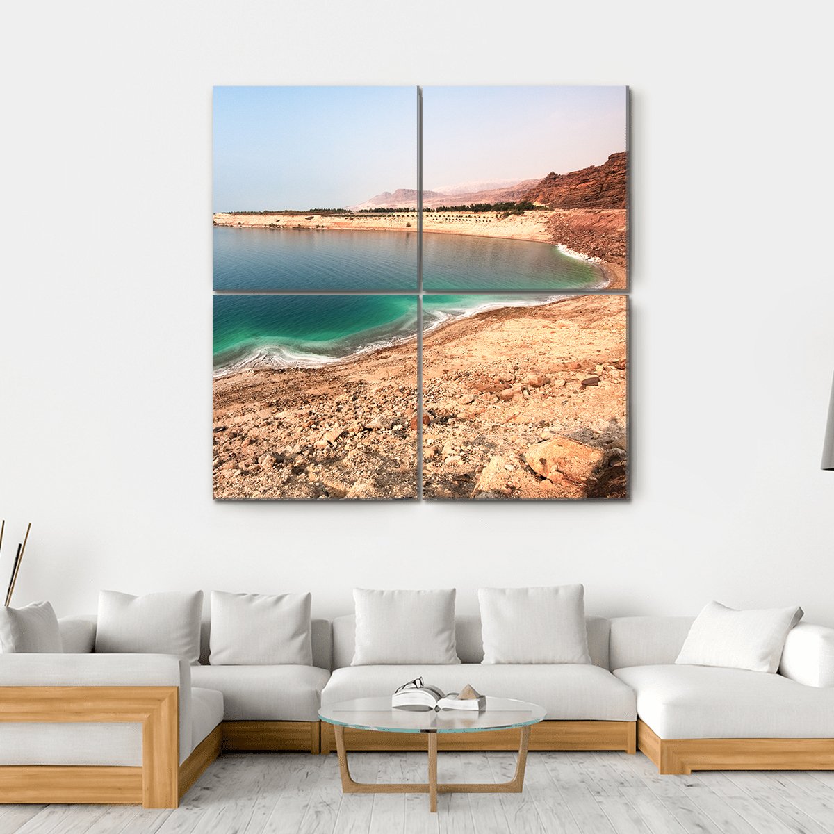 White Dead Sea Shore From Jordan Side Canvas Wall Art-4 Square-Gallery Wrap-17" x 17"-Tiaracle