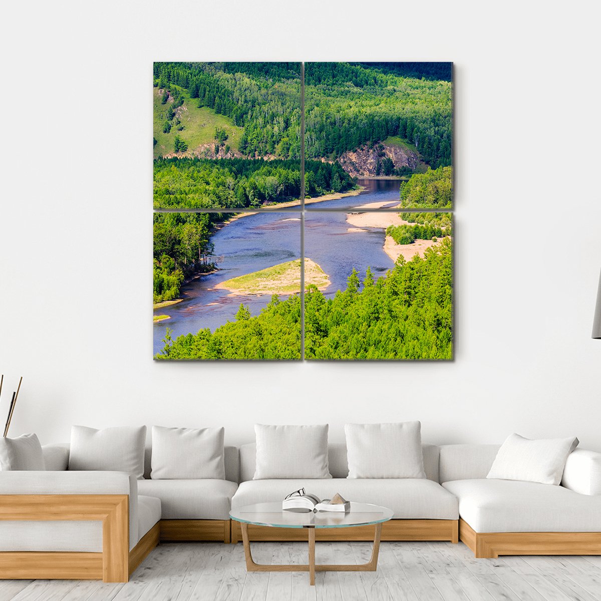 White Deer Island Mongolia Canvas Wall Art-4 Square-Gallery Wrap-17" x 17"-Tiaracle