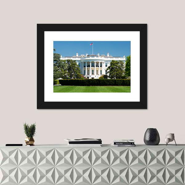 White House On Deep Blue Sky Canvas Wall Art-1 Piece-Framed Print-20" x 16"-Tiaracle