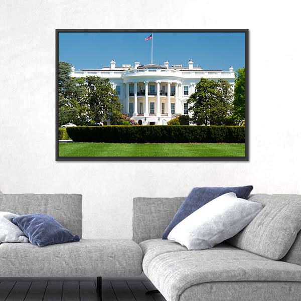 White House On Deep Blue Sky Canvas Wall Art-5 Horizontal-Gallery Wrap-22" x 12"-Tiaracle