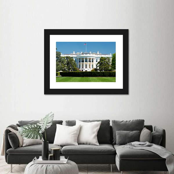 White House On Deep Blue Sky Canvas Wall Art-5 Horizontal-Gallery Wrap-22" x 12"-Tiaracle