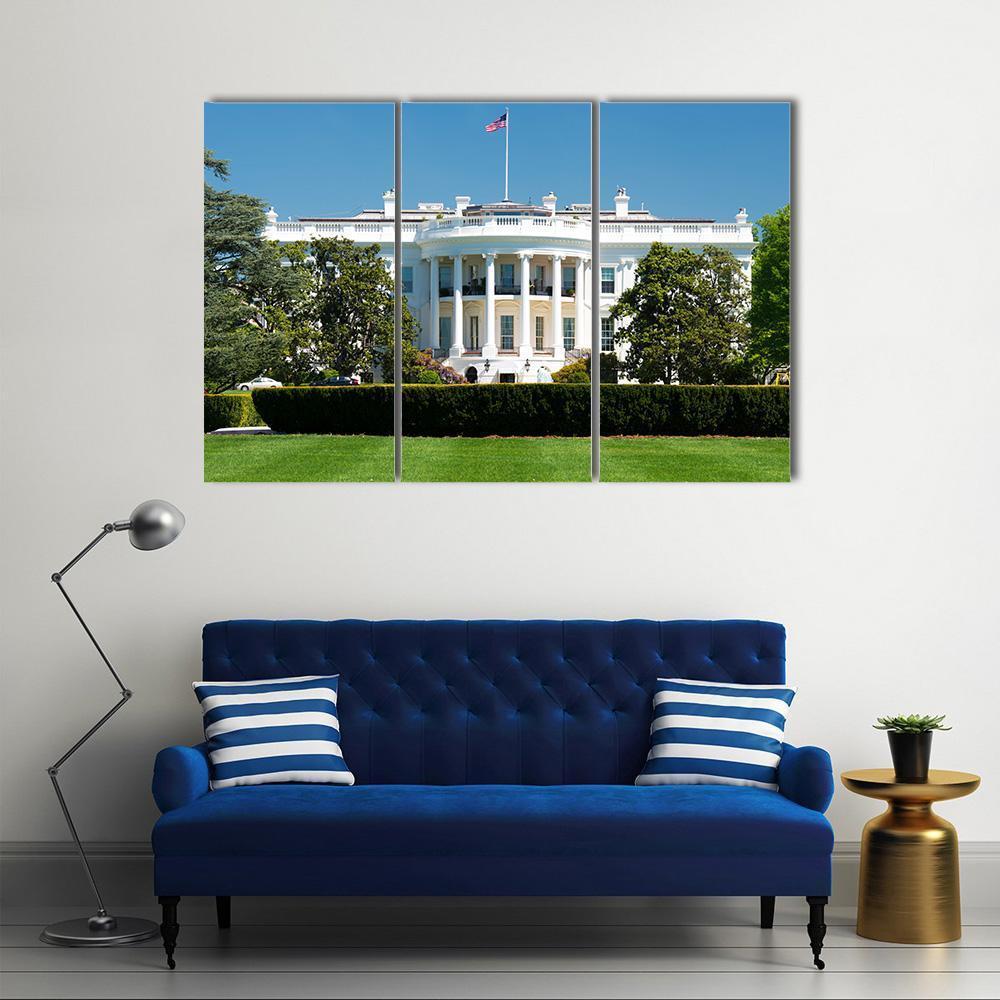 White House On Deep Blue Sky Canvas Wall Art-3 Horizontal-Gallery Wrap-37" x 24"-Tiaracle