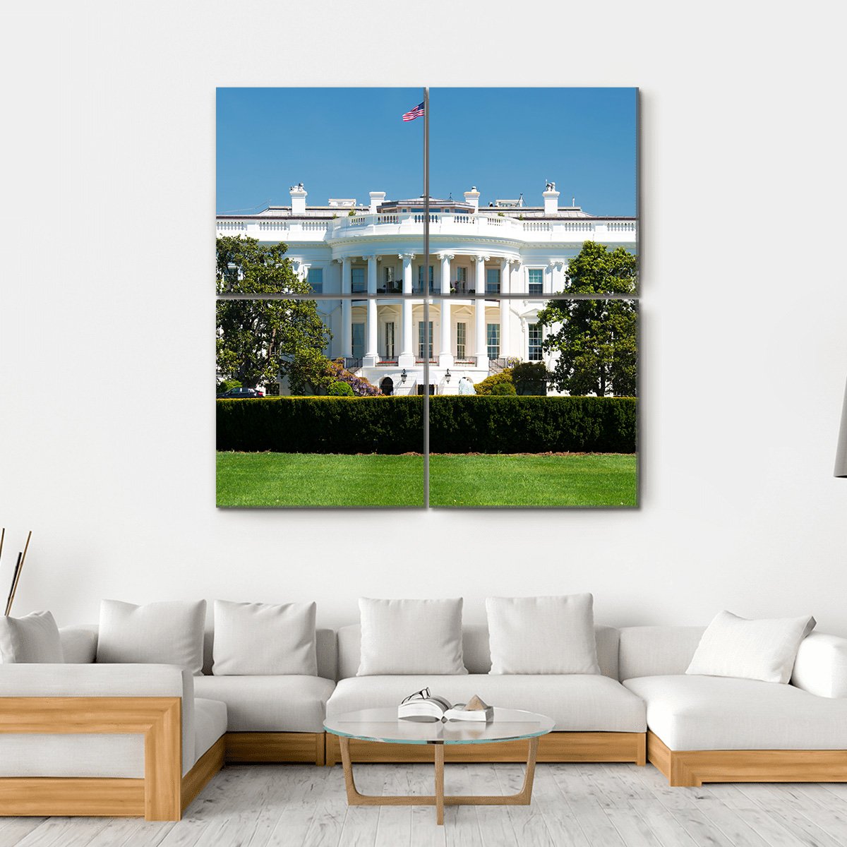 White House On Deep Blue Sky Canvas Wall Art-4 Square-Gallery Wrap-17" x 17"-Tiaracle