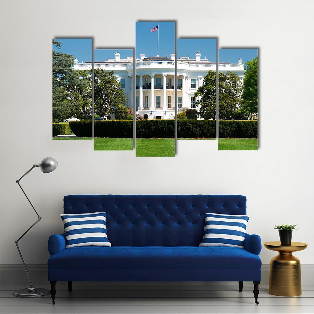 White House On Deep Blue Sky Canvas Wall Art-5 Pop-Gallery Wrap-47" x 32"-Tiaracle