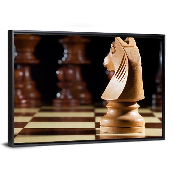 White Knight Chess On Chessboard For Game Canvas Wall Art-3 Horizontal-Gallery Wrap-25&quot; x 16&quot;-Tiaracle