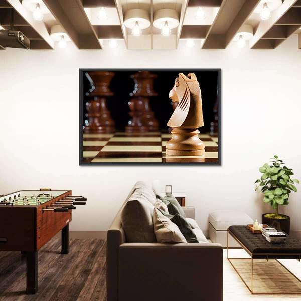 White Knight Chess On Chessboard For Game Canvas Wall Art-3 Horizontal-Gallery Wrap-25&quot; x 16&quot;-Tiaracle
