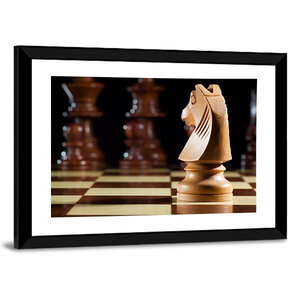 White Knight Chess On Chessboard For Game Canvas Wall Art-3 Horizontal-Gallery Wrap-25&quot; x 16&quot;-Tiaracle