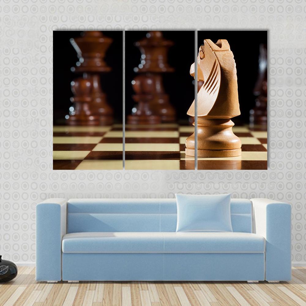 White Knight Chess On Chessboard For Game Canvas Wall Art-3 Horizontal-Gallery Wrap-37&quot; x 24&quot;-Tiaracle