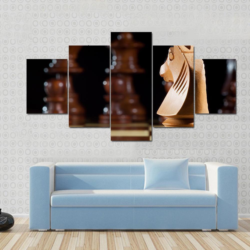 White Knight Chess On Chessboard For Game Canvas Wall Art-5 Star-Gallery Wrap-62&quot; x 32&quot;-Tiaracle