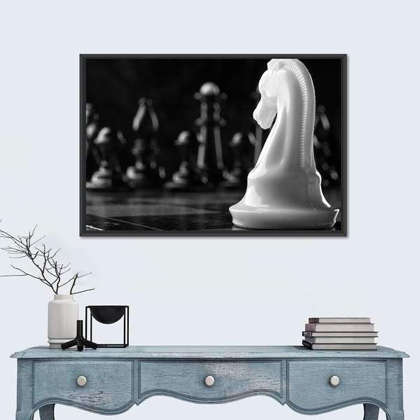White Knight Chess Piece Canvas Wall Art-1 Piece-Floating Frame-24&quot; x 16&quot;-Tiaracle