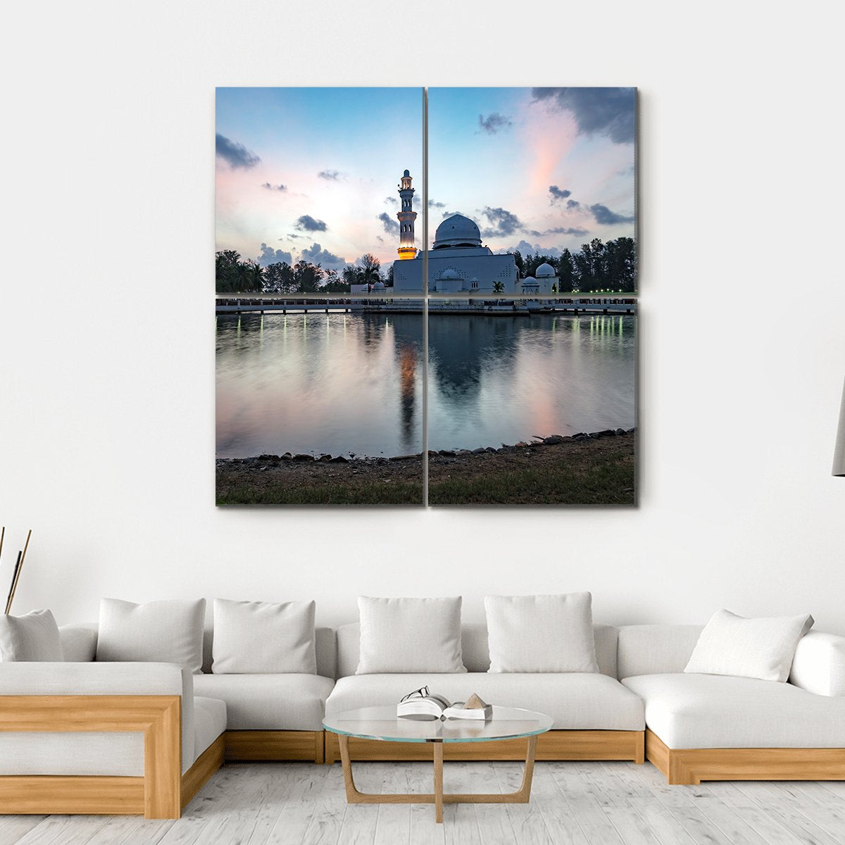 White Mosque By The Lakeside Canvas Wall Art-4 Square-Gallery Wrap-17" x 17"-Tiaracle