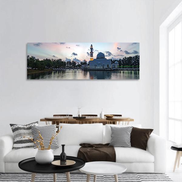 White Mosque In Malaysia Panoramic Canvas Wall Art-1 Piece-36" x 12"-Tiaracle