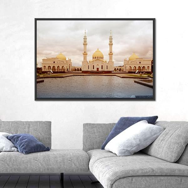 White Mosque In Tatarstan Russia Canvas Wall Art-3 Horizontal-Gallery Wrap-25" x 16"-Tiaracle