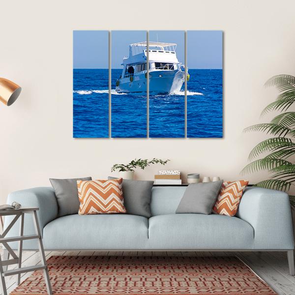 White Motor Yacht In The Sea Canvas Wall Art-4 Horizontal-Gallery Wrap-34" x 24"-Tiaracle