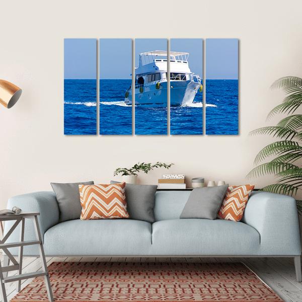 White Motor Yacht In The Sea Canvas Wall Art-5 Horizontal-Gallery Wrap-22" x 12"-Tiaracle