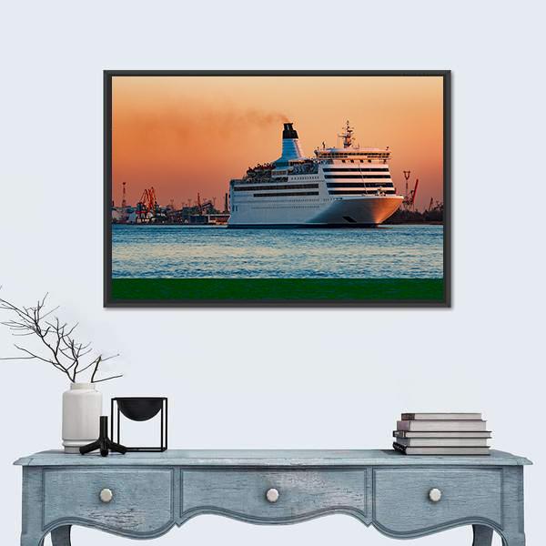 White Passenger Ship Canvas Wall Art-1 Piece-Floating Frame-24" x 16"-Tiaracle
